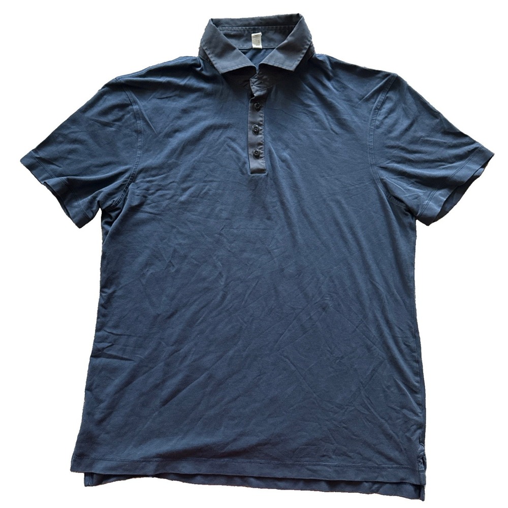 Lululemon Athletica Polo Shirt Short Sleeve Blue w/ Gray Collar Men's Large